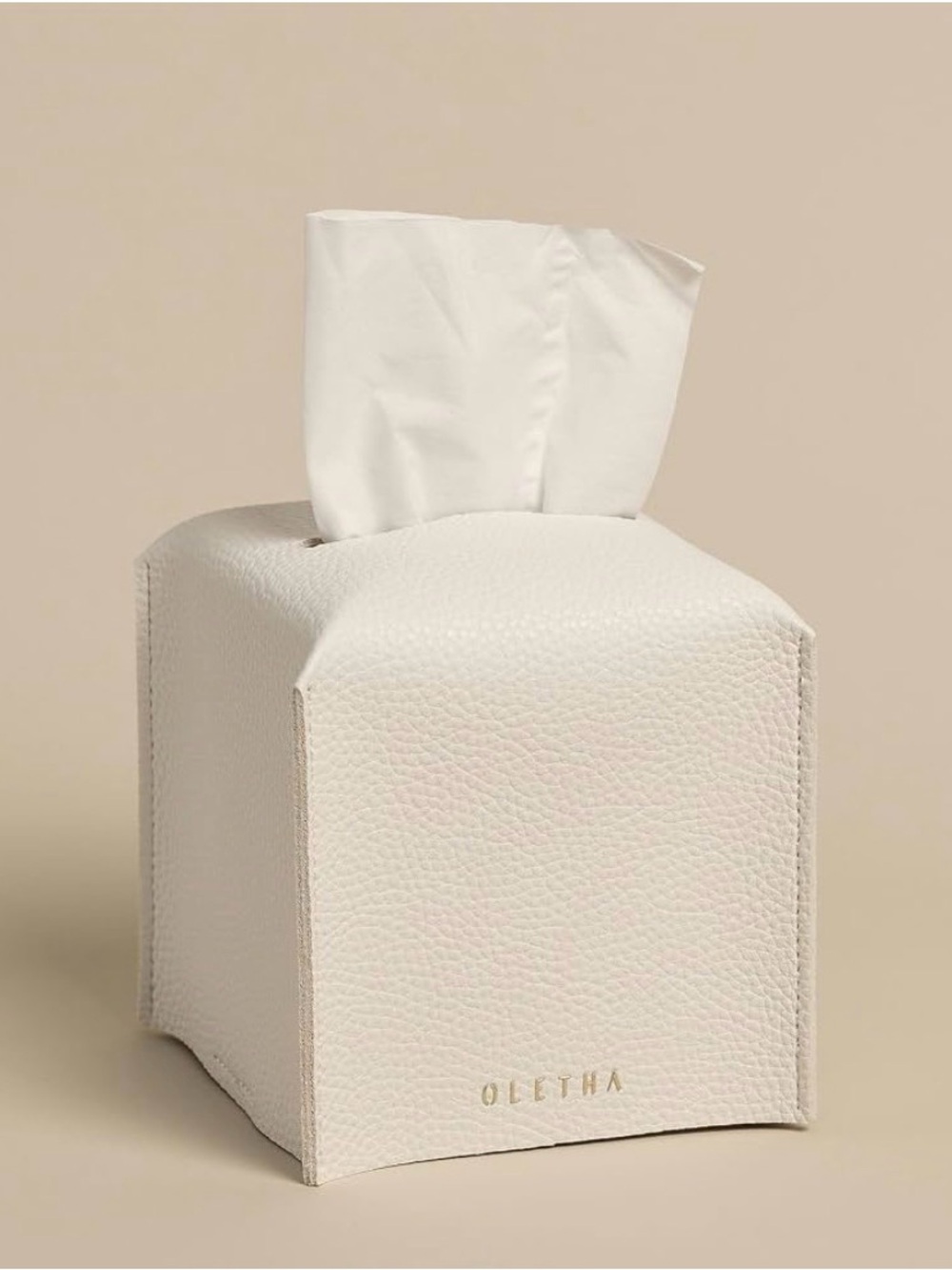 New OLETHA Cream Leather Tissue Box Cover